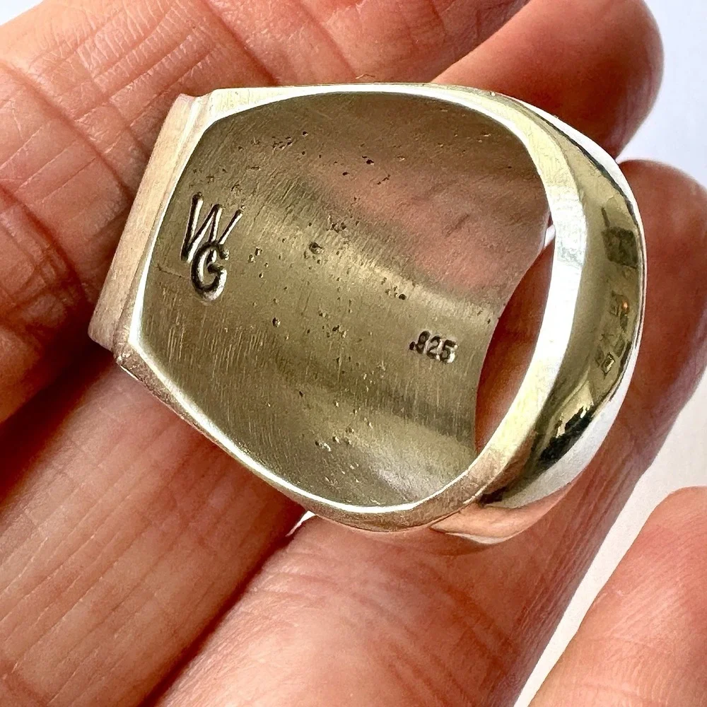 Navajo Turquoise Mens Ring Sz 11 Signed WG Sterling Inlay Rect Native American